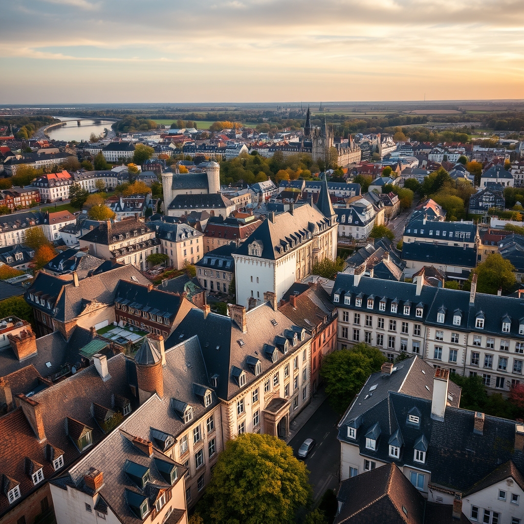 Vue d'Angers et de ses immeubles le long de la Maine